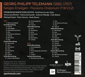 Telemann: Seliges Erwagen Freiburger Barockorchester Von Der Goltz (digipack) [2CD]