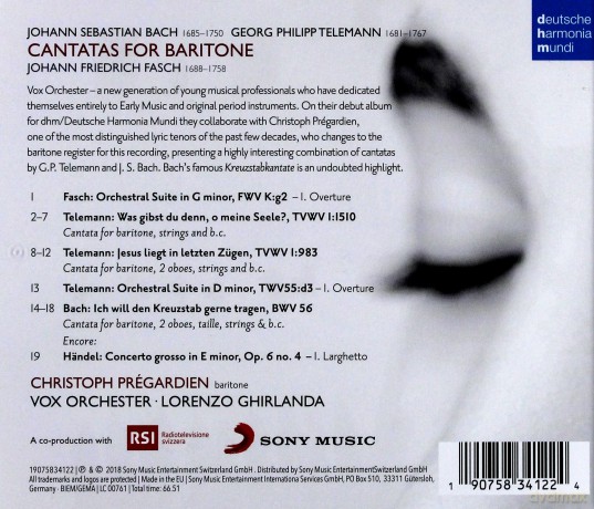 Christoph Prégardien: Bach/Telemann: Cantatas for Baritone [CD]