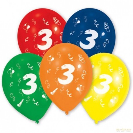 Balony lateksowe cyfra 3, 10 sztuk