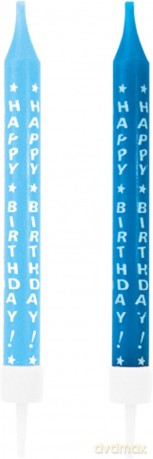 Świeczki niebieskie Happy birthday 10 sztuk