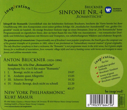Kurt Masur: Bruckner: Sinfonie Nr. 4 'Die Romantische' [CD]