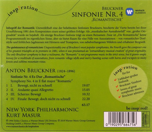Kurt Masur: Bruckner: Sinfonie Nr. 4 'Die Romantische' [CD]