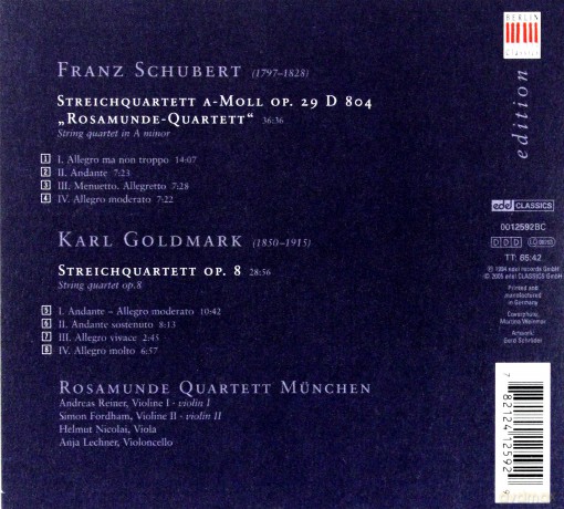 Rosamunde Quartett: String Quartets By Schubert And Goldmark [CD]