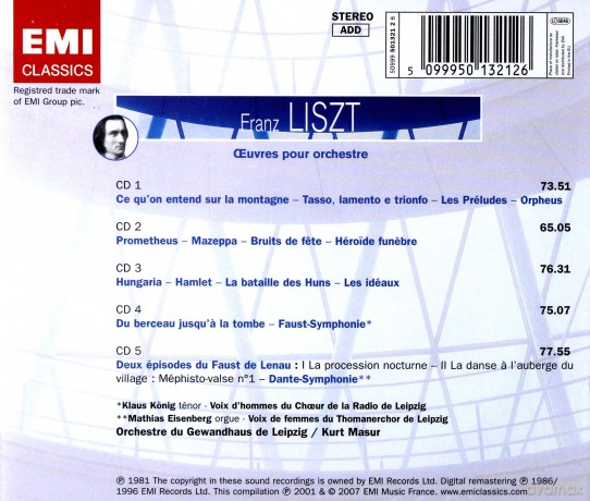 Gewandhaus Orchestra-Kurt Masur: Liszt-Complete Orchestral Works [5CD]