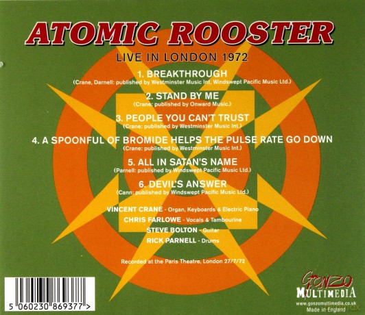 Atomic Rooster: Live In London 27Th July 1972 [CD]