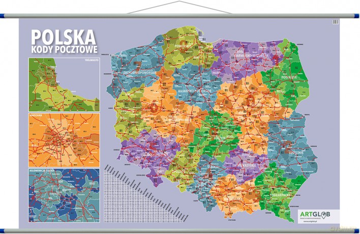 Polska. Mapa ścienna. Kody pocztowe [KSIĄŻKA]