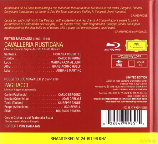 Herbert Von Karajan: Mascagni Cavaleria Rusticana [Blu-Ray]+[2CD]