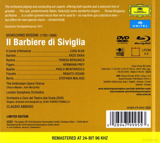 Claudio Abbado: Rossini Il Barbiere Di Siviglia [Blu-Ray]+[DVD]+[2CD]