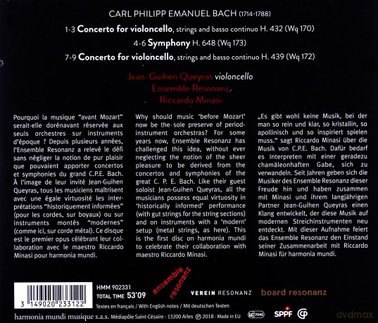 Bach: Cello Concertos Queyras Ensamble Resonanz [CD]