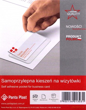 Kieszeń samoprzylepna na wizytówki 100x60 mm