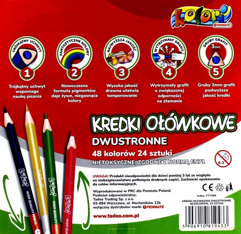 Kredki Premium Kolori dwustronne 48 kolor.