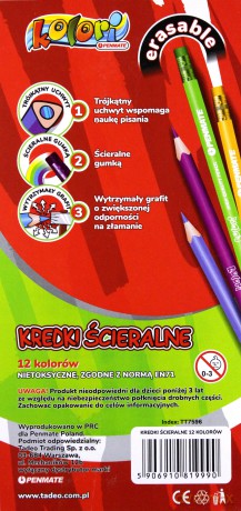 Kredki Premium Kolori ścieralne 12 kolorów