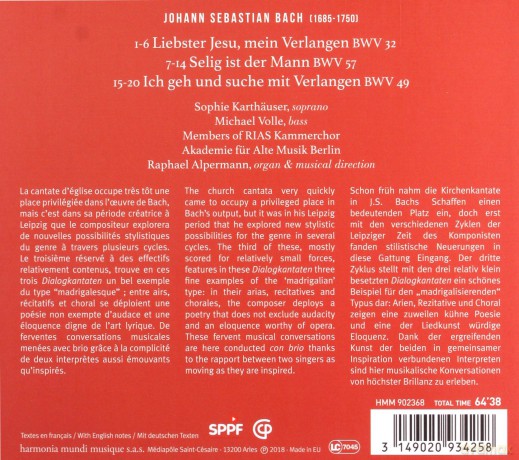 Bach: Dialogkantaten Karthauser Volle Akademie Fur Alte Musik Berlin (digipack) [CD]