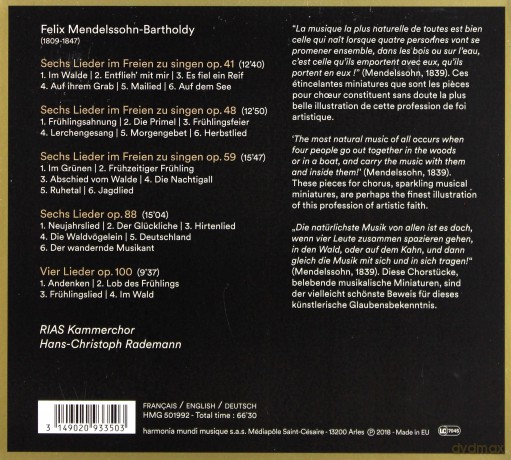 Mendelssohn: Choral Works Rias Kammerchor Rademann (digipack) [CD]