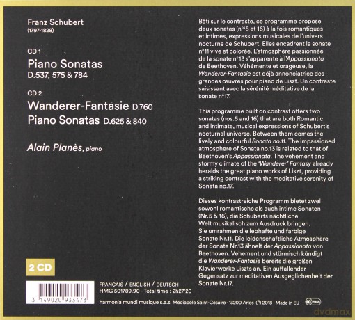 Schubert: Piano Sonatas Wanderer Fantasie D 760 Planes (digipack) [2CD]