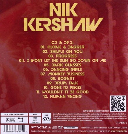 Nik Kershaw: The Riddle - Live In Concert. [CD]+[DVD]