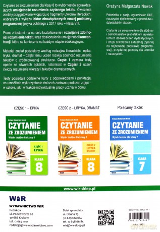Czytanie ze zrozumieniem dla klasa 8 Szkoła podstawowa cz.1 Epika - Grażyna Małgorzata Nowak [KSIĄŻKA]