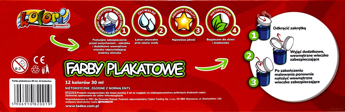 Farby plakatowe 30 ml Kolori 12 kolorów
