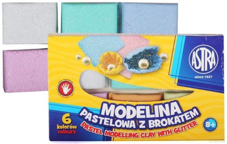 Modelina 6 kolorów pastelowa z brokatem