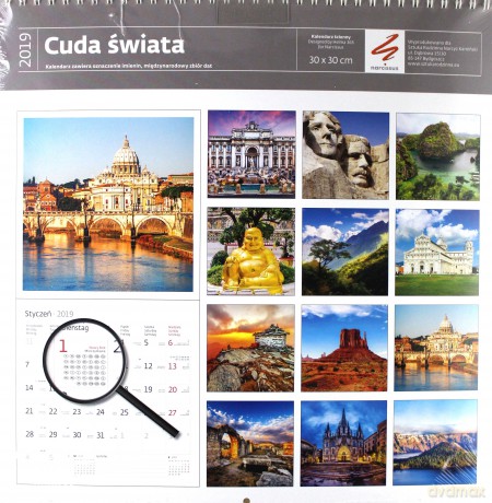 Kalendarz 2019 cuda świata 30x30 z naklejkami [KALENDARZ]