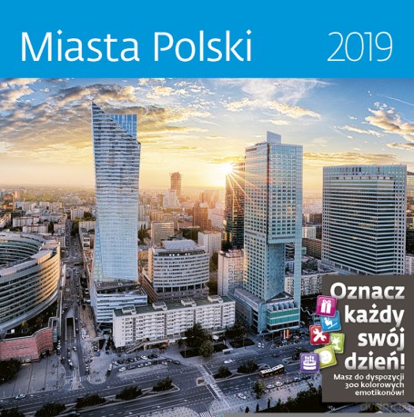 Kalendarz 2019 miasta polski 30x30 z naklejkami [KALENDARZ]