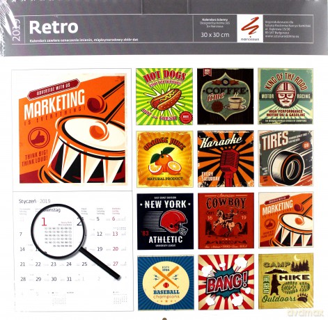 Kalendarz 2019 retro 30x30 z naklejkami [KALENDARZ]