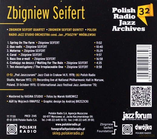 Zbigniew Seifert: Polish Radio Jazz Archives vol. 32 [CD]