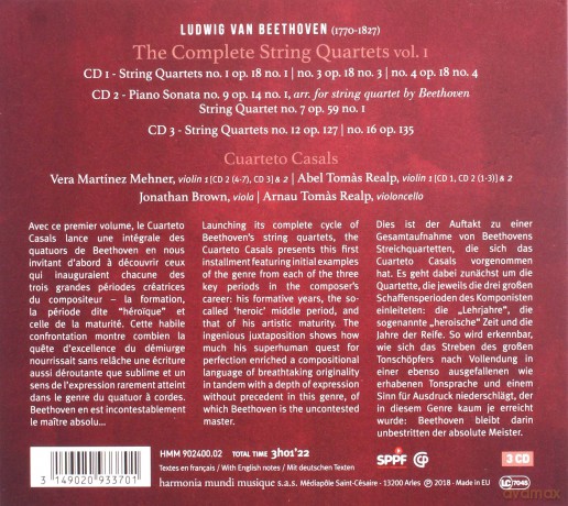 Beethoven: The Complete String Quartets Inventions Cuarteto Casals (digipack) [3CD]
