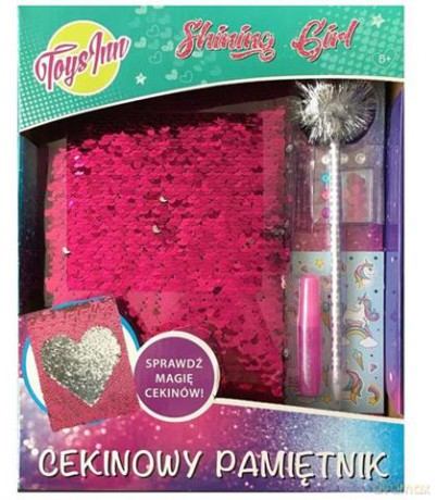 Pamiętnik cekinowy z akcesoriami różowo-srebrny