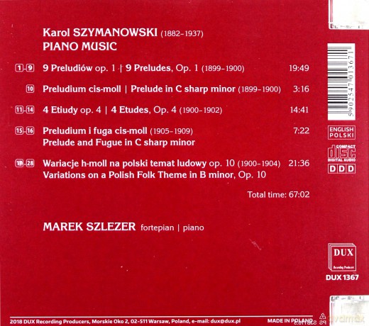 Marek Szlezer: Szymanowski. Muzyka Fortepianowa. Szlezer [CD]