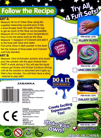 Slime zestaw średni świecący w nocy
