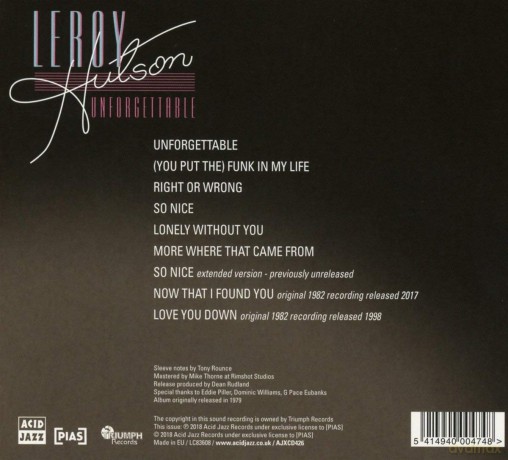 Leroy Hutson: Unforgettable (digipack) [CD]