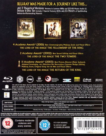 The Lord Of The Rings Trilogy (Władca pierścieni: Drużyna Pierścienia / Władca pierścieni: Dwie wieże / Władca pierścieni: Powrót króla) [3xBlu-Ray]+[3DVD]