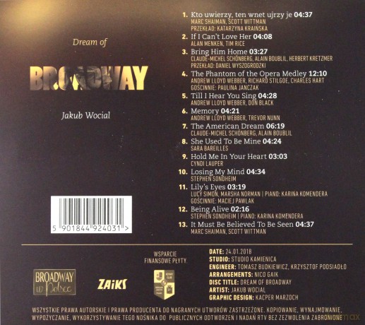 Jakub Wocial: Dream Of Broadway [CD]