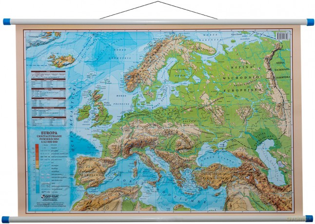 Mapa ścienna Europa dwustronna polityczno-fizyczna 1:12 000 000