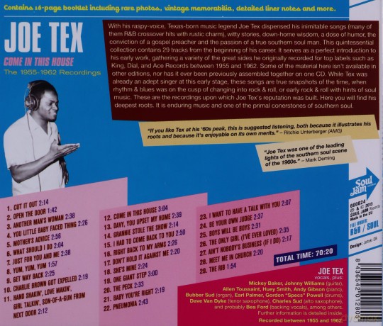 Joe Tex: Come In This House - 1955-1962 Recordings [CD]