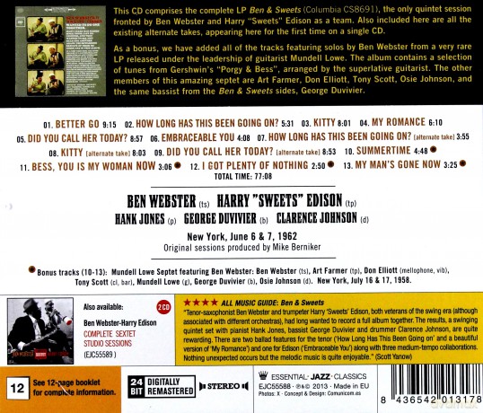 Ben Webster: Complete Quintet Studio Sessions [CD]
