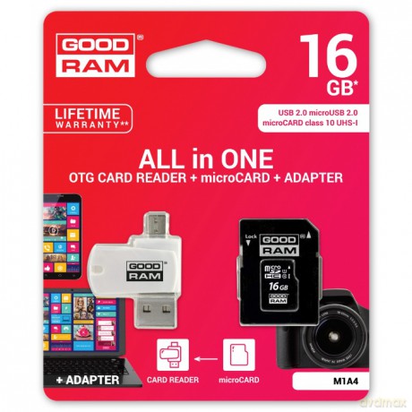 GOODRAM microSDHC 16 GB klasa 10 UHS I + adapter + czytnik kart