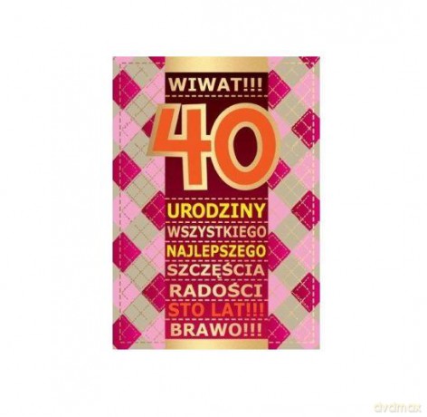 Karnet 40 urodziny różowa krata PP-1793