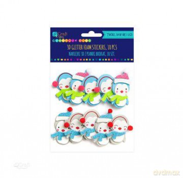 Naklejki 3D z pianki - pingwinki brokat., 10 sztuk. KSPI-122.