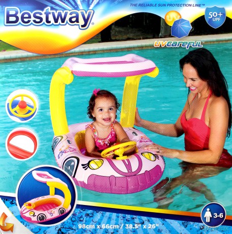 BESTWAY Łódeczka z daszkiem auto różowe