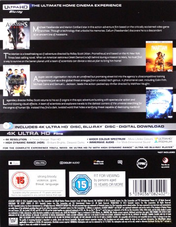 Assassin's Creed / The Martian / Kingsman / Prometheus (Assassin's Creed / Marsjanin / Kingsman: Tajne służby / Prometeusz) [BOX] (Assassin's Creed / Marsjanin / Kingsman: Tajne służby / Prometeusz) [4xBlu-Ray 4K]+[4xBlu-Ray]