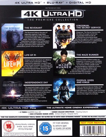 The Revenant / Life of PI / Independence Day / Kingsman: The Secret Service / The Maze Runner / Exodus: Gods And Kings (Zjawa / Życie PI / Dzień Niepodległości / Kingsman: Tajne służby / Więzień Labiryntu / Exodus: Bogowie i królowie) [BOX] [6xBlu-Ray 4K]