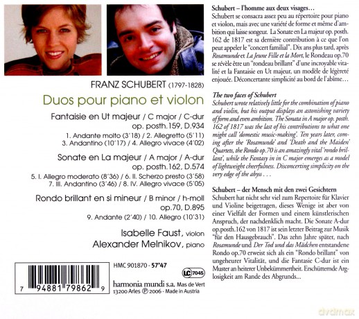 Schubert: Sonate D574 Faust Melnikov (digipack) [CD]