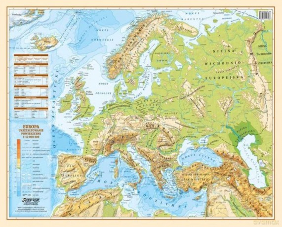 Podkładka na biurko. Mapa Europa polityczno-fizyczna 1:12 000 000