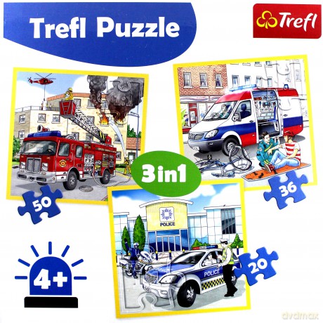 TREFL Puzzle 3w1 Pojazdy interwencyjne i zawody [PUZZLE]