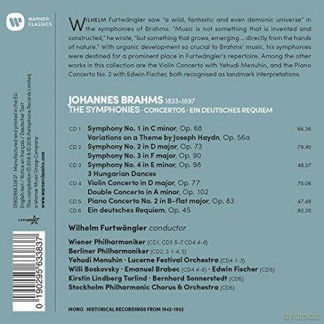 Wilhelm Furtwangler: Brahms: The Symphonies, Ein Deutsches Requiem, Concertos [6CD]