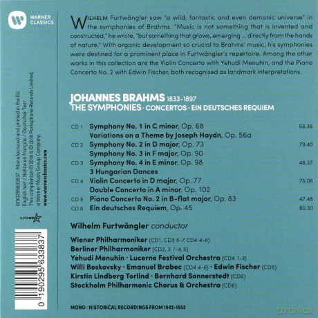Wilhelm Furtwangler: Brahms: The Symphonies, Ein Deutsches Requiem, Concertos [6CD]