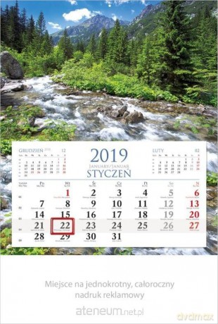 Kalendarz 2019 Jednodzielny Rzeka KM3 [KALENDARZ]