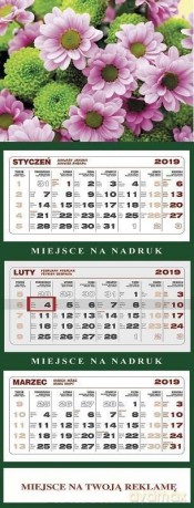 Kalendarz 2019 Ścienny Trójdzielny Kwiaty [KALENDARZ]